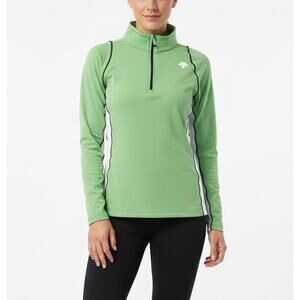 Descente 1/4 Zip Kelly Green White Stripe Ski Cycling Pullover Sweater Sz US 6